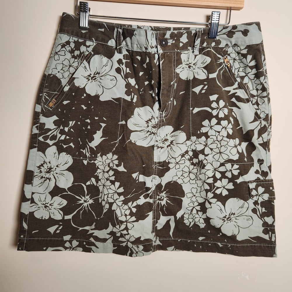 Eddie Bauer Floral Utility Skirt Womens 10 Brown Aqua Cotton Gorpcore Cargo